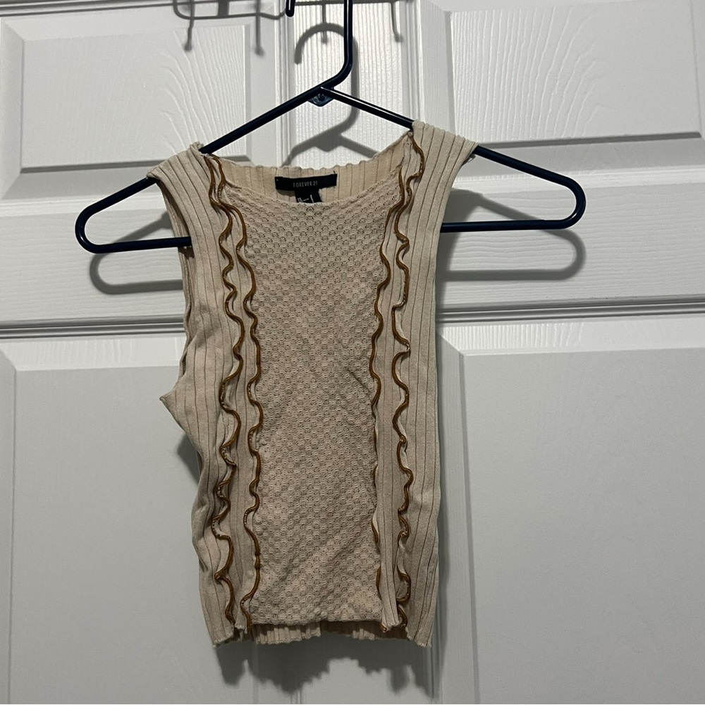 Cream Sleeveless Top with Brown Accents